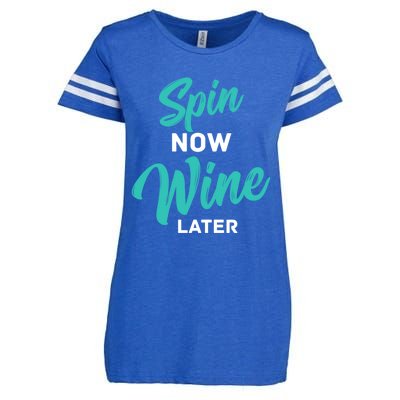 Spin Now Wine Later Gym Class Fitness Workout Humor Gift Enza Ladies Jersey Football T-Shirt