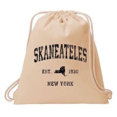 Skaneateles New York Ny Vintage Athletic Black Sports Design Drawstring Bag