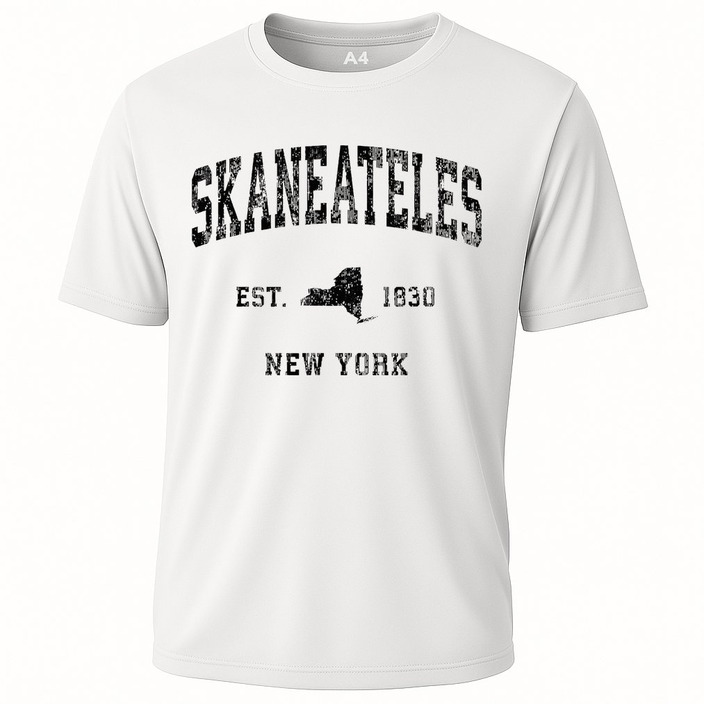 Skaneateles New York Ny Vintage Athletic Black Sports Design Cooling Performance Crew T-Shirt