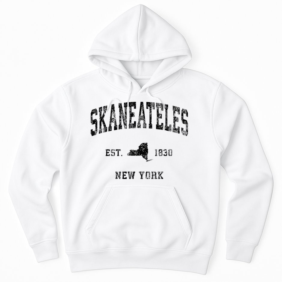Skaneateles New York Ny Vintage Athletic Black Sports Design Hoodie