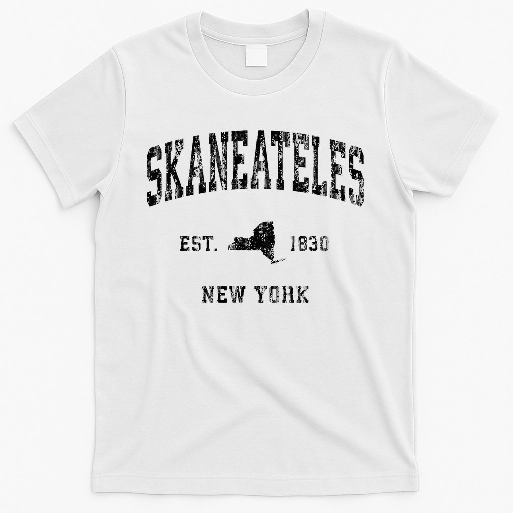 Skaneateles New York Ny Vintage Athletic Black Sports Design T-Shirt