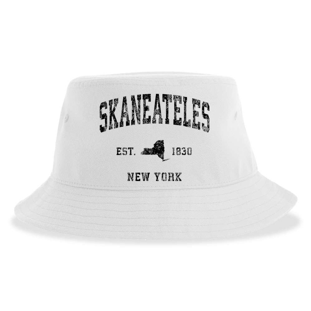 Skaneateles New York Ny Vintage Athletic Black Sports Design Sustainable Bucket Hat