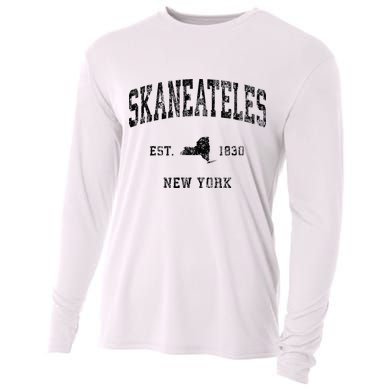 Skaneateles New York Ny Vintage Athletic Black Sports Design Cooling Performance Long Sleeve Crew