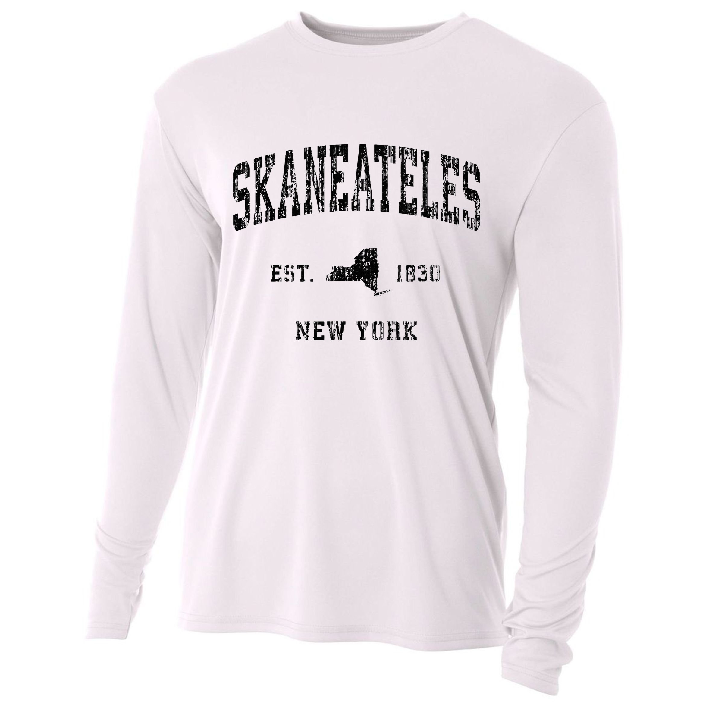Skaneateles New York Ny Vintage Athletic Black Sports Design Cooling Performance Long Sleeve Crew