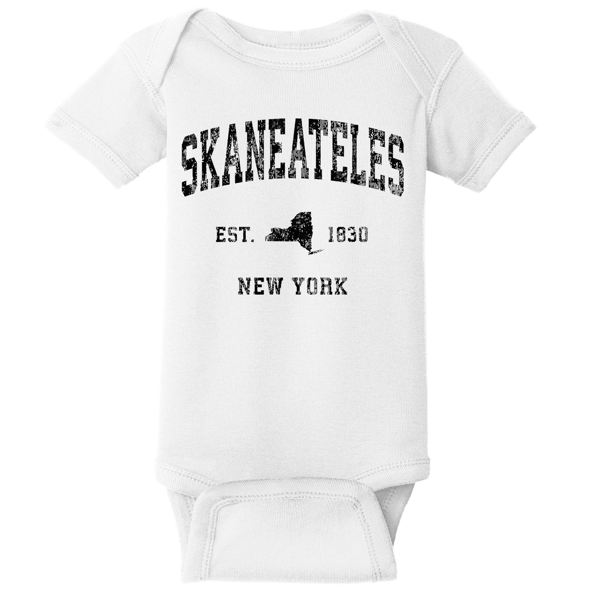 Skaneateles New York Ny Vintage Athletic Black Sports Design Baby Bodysuit