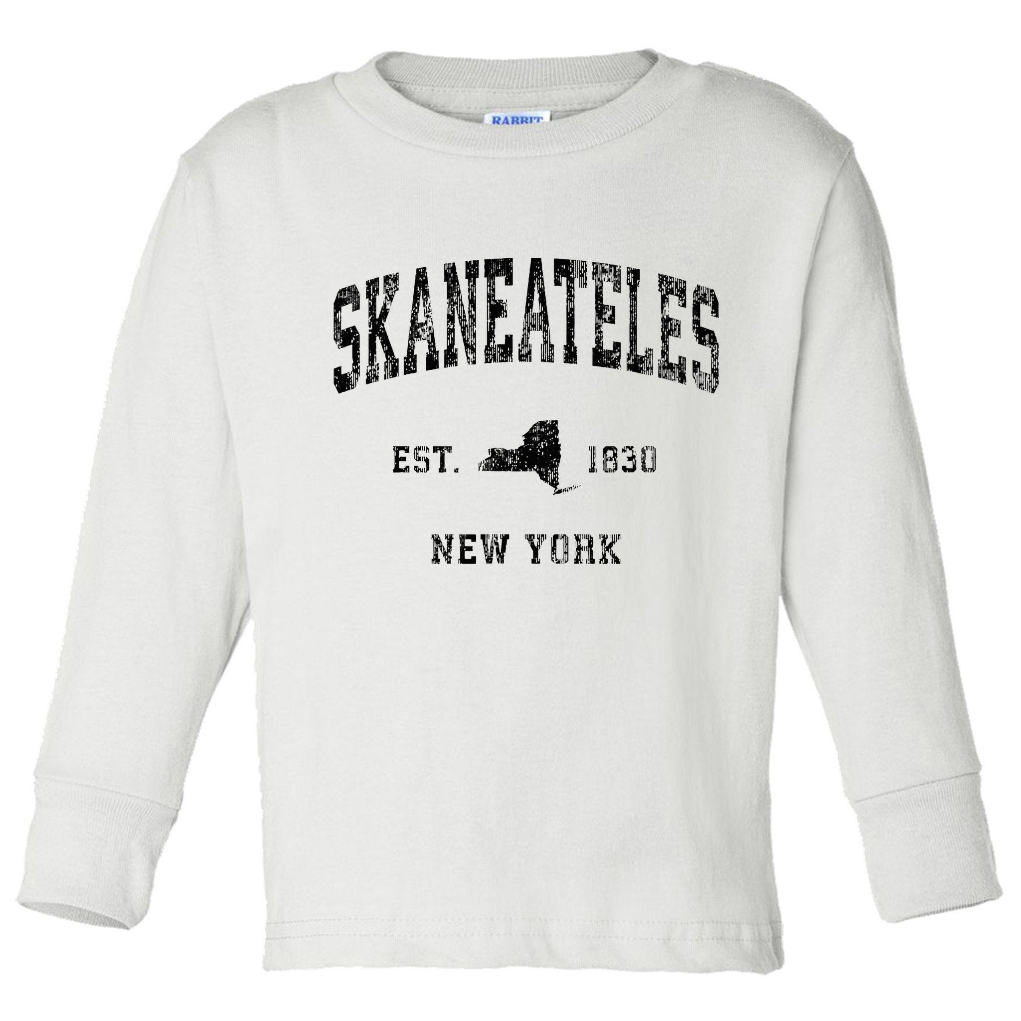 Skaneateles New York Ny Vintage Athletic Black Sports Design Toddler Long Sleeve Shirt