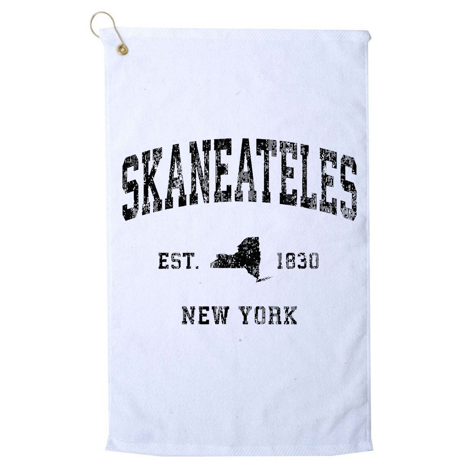 Skaneateles New York Ny Vintage Athletic Black Sports Design Golf Towel