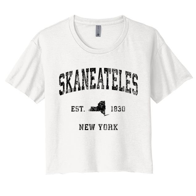 Skaneateles New York Ny Vintage Athletic Black Sports Design Women's Crop Top Tee