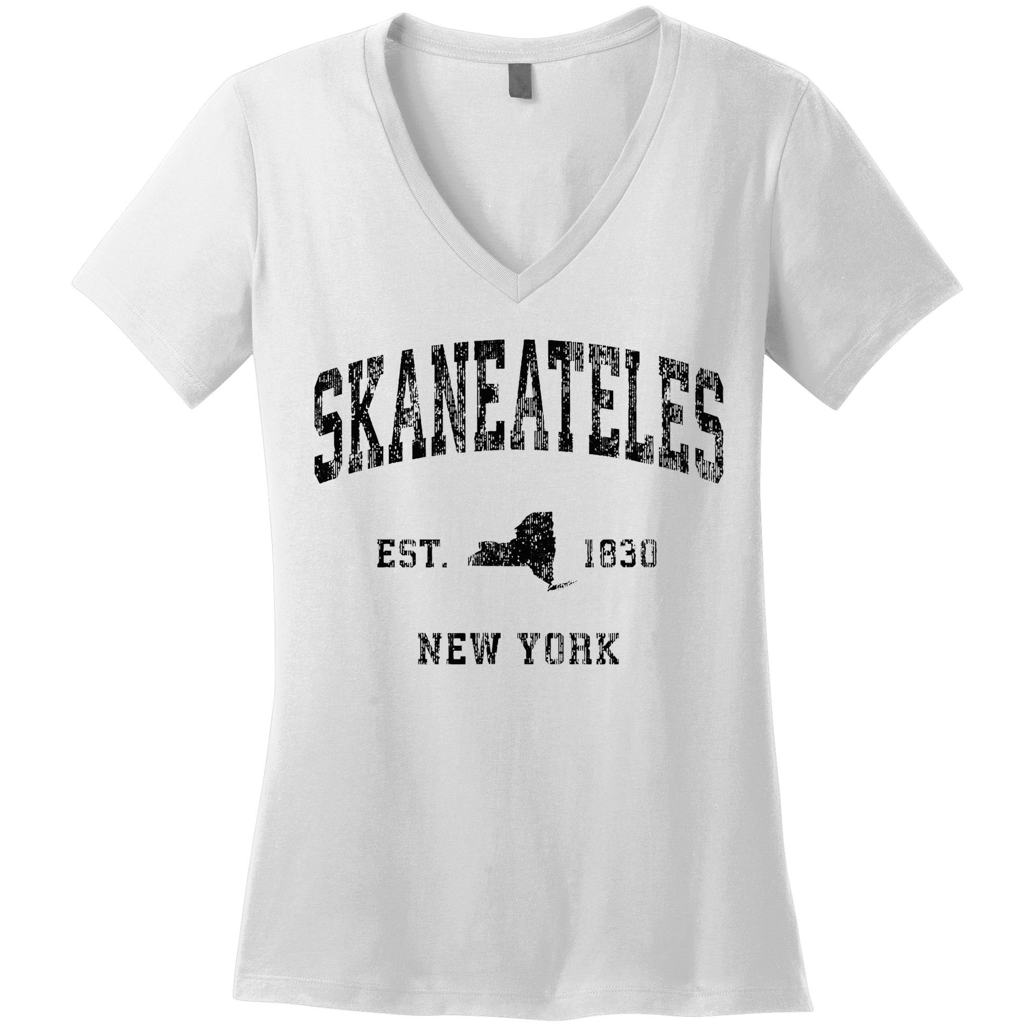 Skaneateles New York Ny Vintage Athletic Black Sports Design Women's V-Neck T-Shirt