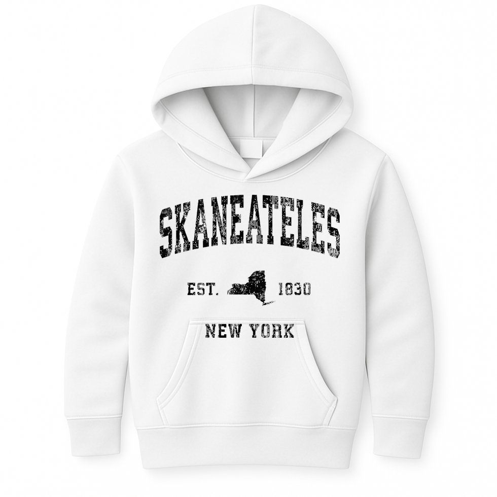 Skaneateles New York Ny Vintage Athletic Black Sports Design Kids Hoodie