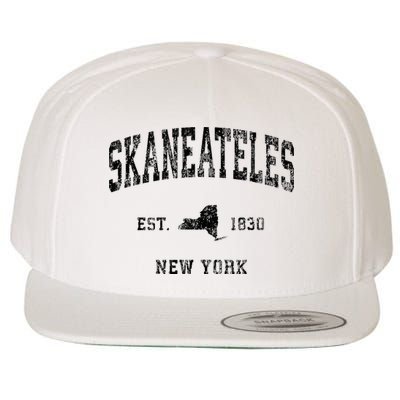 Skaneateles New York Ny Vintage Athletic Black Sports Design Wool Snapback Cap