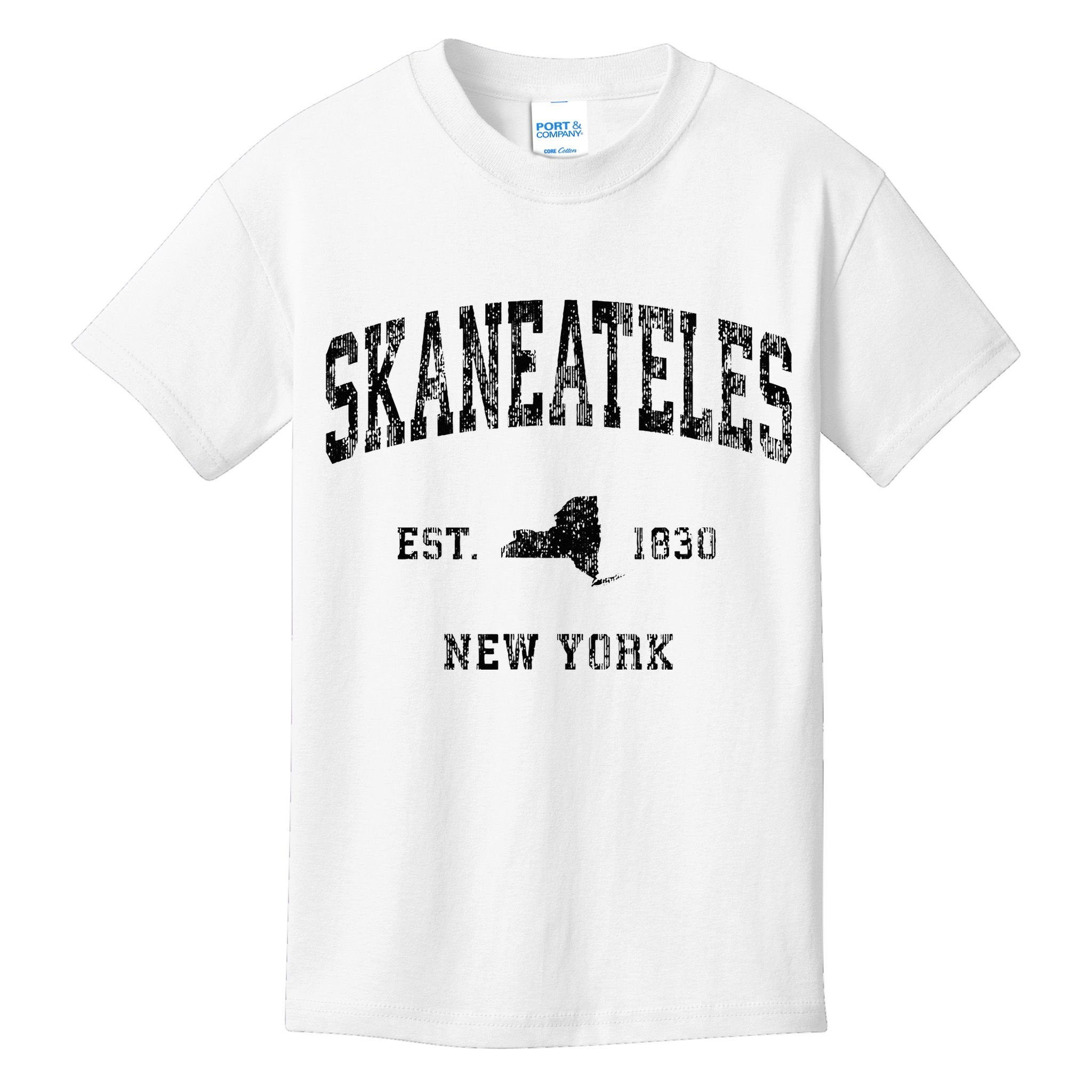 Skaneateles New York Ny Vintage Athletic Black Sports Design Kids T-Shirt