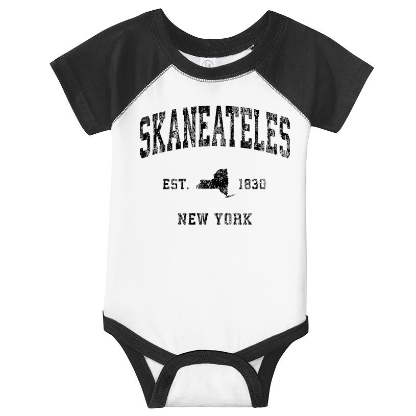 Skaneateles New York Ny Vintage Athletic Black Sports Design Infant Baby Jersey Bodysuit