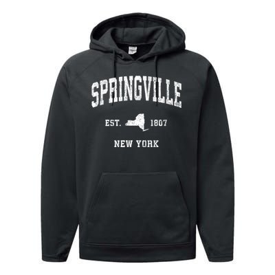 Springville New York Ny Vintage Athletic Performance Fleece Hoodie