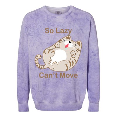 So Lazy Can't Move Funny Fat Cat Colorblast Crewneck Sweatshirt