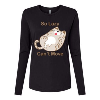 So Lazy Can't Move Funny Fat Cat Womens Cotton Relaxed Long Sleeve T-Shirt