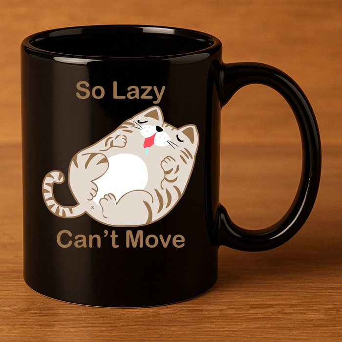 So Lazy Can't Move Funny Fat Cat 11oz C Handle Ceramic Mug