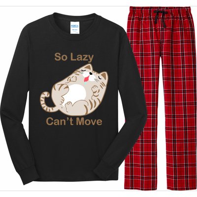 So Lazy Can't Move Funny Fat Cat Long Sleeve Pajama Set