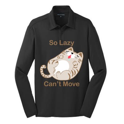 So Lazy Can't Move Funny Fat Cat Silk Touch Performance Long Sleeve Polo