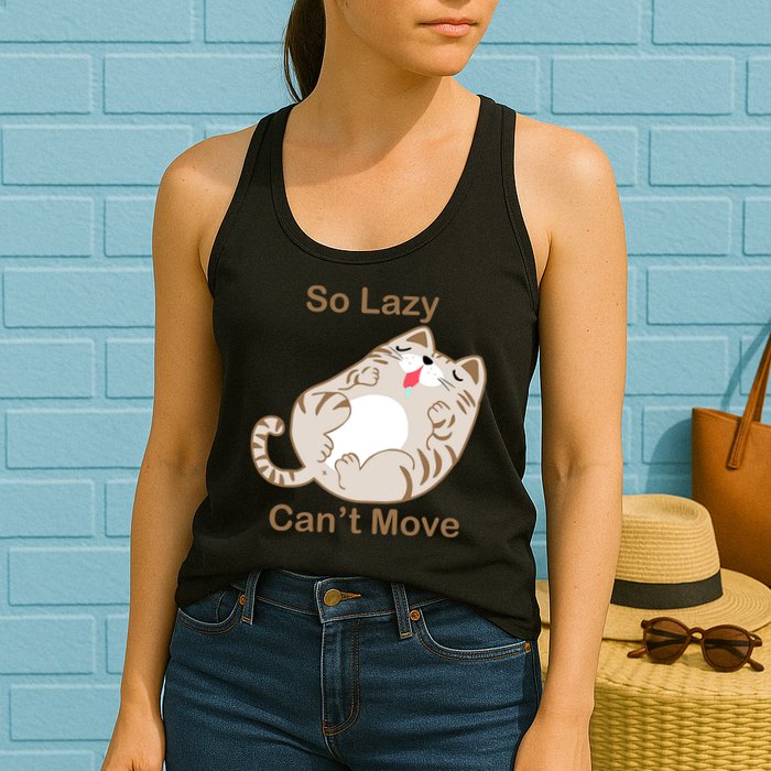 So Lazy Can't Move Funny Fat Cat Womens Tank Top