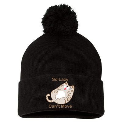 So Lazy Can't Move Funny Fat Cat Pom Pom 12in Knit Beanie