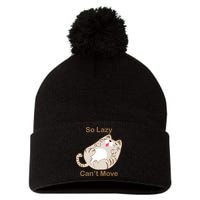 So Lazy Can't Move Funny Fat Cat Pom Pom 12in Knit Beanie
