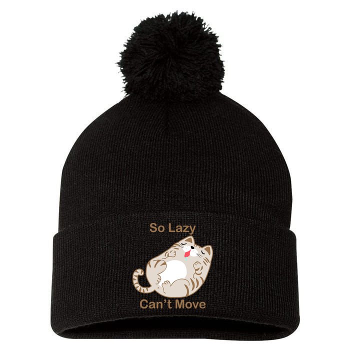 So Lazy Can't Move Funny Fat Cat Pom Pom 12in Knit Beanie