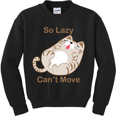 So Lazy Can't Move Funny Fat Cat Kids Sweatshirt