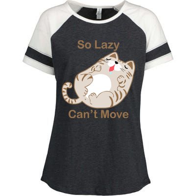 So Lazy Can't Move Funny Fat Cat Enza Ladies Jersey Colorblock Tee