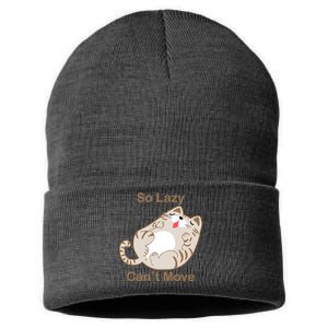 So Lazy Can't Move Funny Fat Cat Sustainable Knit Beanie