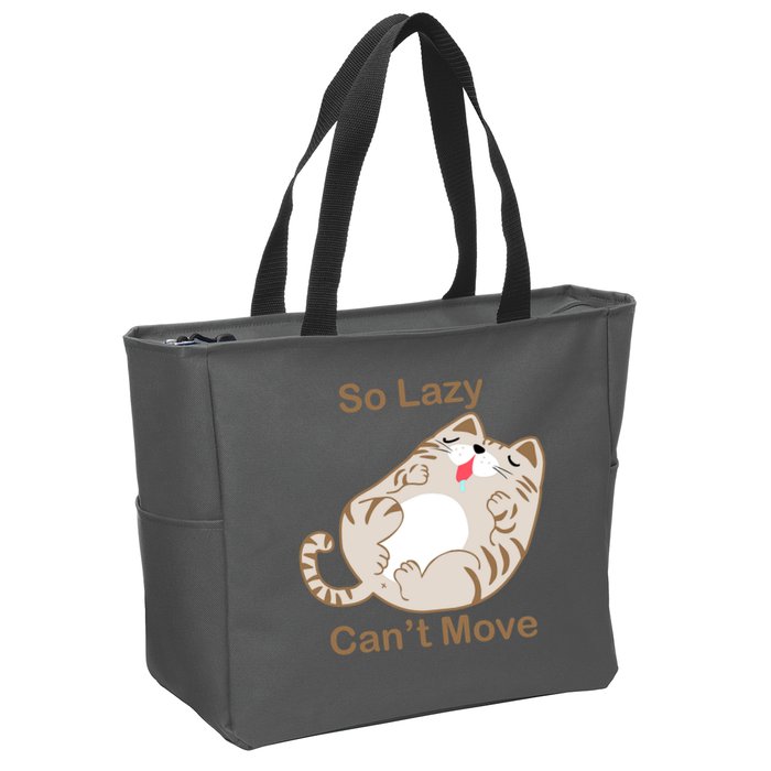 So Lazy Can't Move Funny Fat Cat Zip Tote Bag