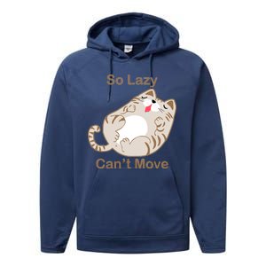 So Lazy Can't Move Funny Fat Cat Performance Fleece Hoodie