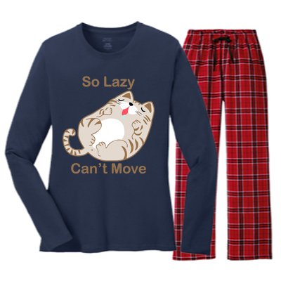 So Lazy Can't Move Funny Fat Cat Women's Long Sleeve Flannel Pajama Set 