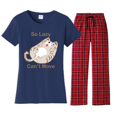 So Lazy Can't Move Funny Fat Cat Women's Flannel Pajama Set