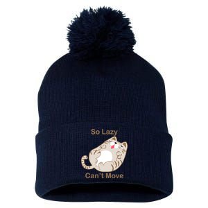 So Lazy Can't Move Funny Fat Cat Pom Pom 12in Knit Beanie