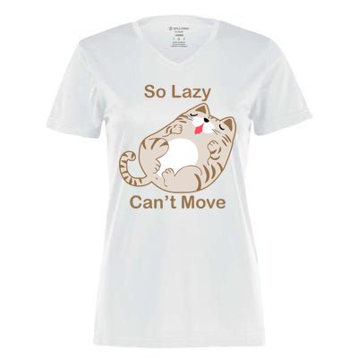 So Lazy Can't Move Funny Fat Cat Women's Momentum V-Neck T-Shirt