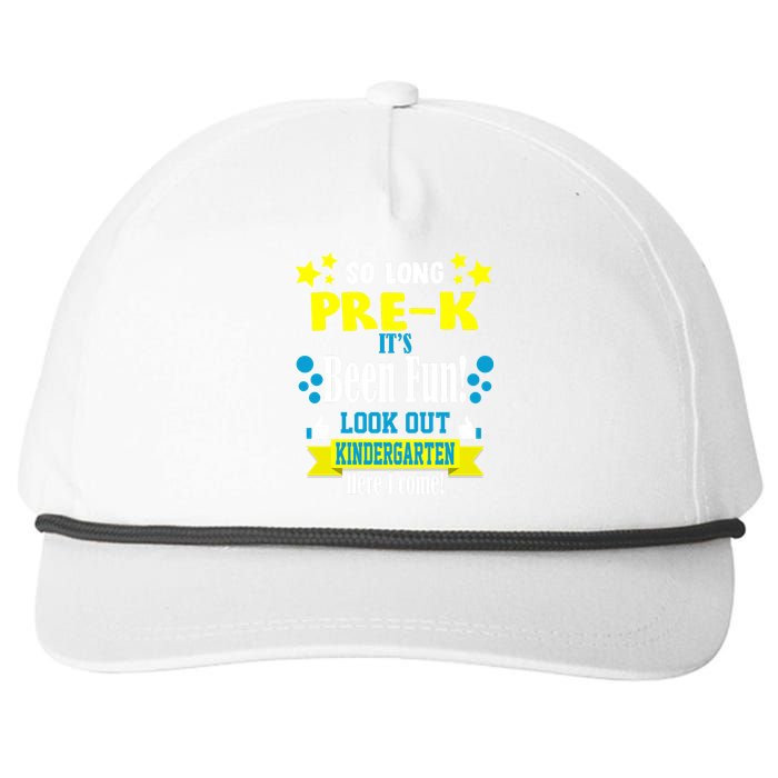 So Long Pre-K It's Been Fun Here I Come Kindergarten Snapback Five-Panel Rope Hat