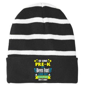 So Long Pre-K It's Been Fun Here I Come Kindergarten Striped Beanie with Solid Band