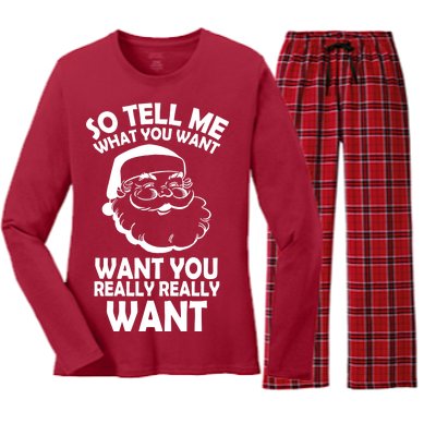 So Tell Me What You Want Funny Santa` Women's Long Sleeve Flannel Pajama Set 