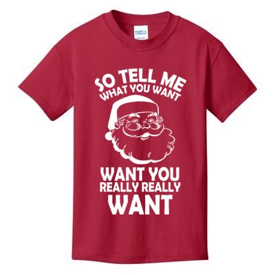 So Tell Me What You Want Funny Santa` Kids T-Shirt