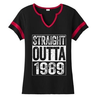 Straight Outta 1989  34th Birthday  Ladies Halftime Notch Neck Tee