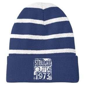 Straight Outta 1973 Funny Birthday Striped Beanie with Solid Band