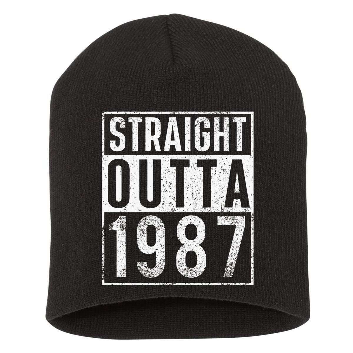 Straight Outta 1987 Year Of Birth Birthday Short Acrylic Beanie