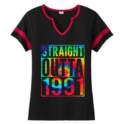 Straight Outta 1991 Dirty Thirty Funny 32nd Birthday Gift Ladies Halftime Notch Neck Tee