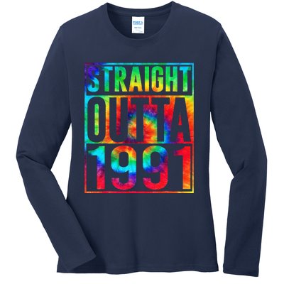 Straight Outta 1991 Dirty Thirty Funny 32nd Birthday Gift Ladies Long Sleeve Shirt