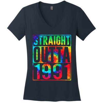 Straight Outta 1991 Dirty Thirty Funny 32nd Birthday Gift Women's V-Neck T-Shirt