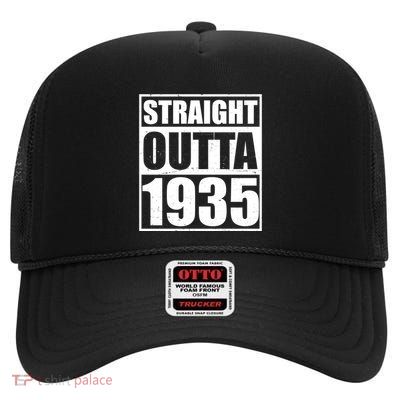 Straight Outta 1935 90th Birthday High Crown Mesh Back Trucker Hat
