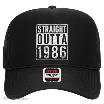 Straight Outta 1986 Year Of Birth Birthday High Crown Mesh Back Trucker Hat