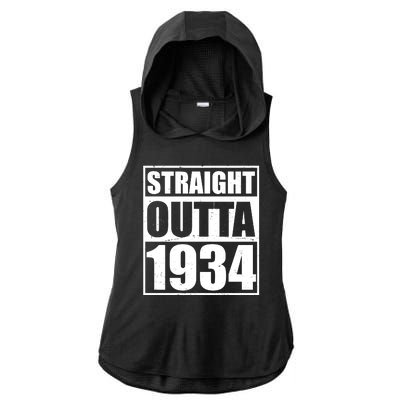 Straight Outta 1934 90th Birthday Ladies PosiCharge Tri-Blend Wicking Draft Hoodie Tank