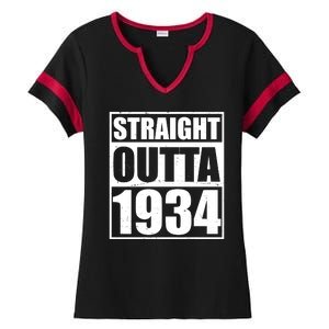 Straight Outta 1934 90th Birthday Ladies Halftime Notch Neck Tee